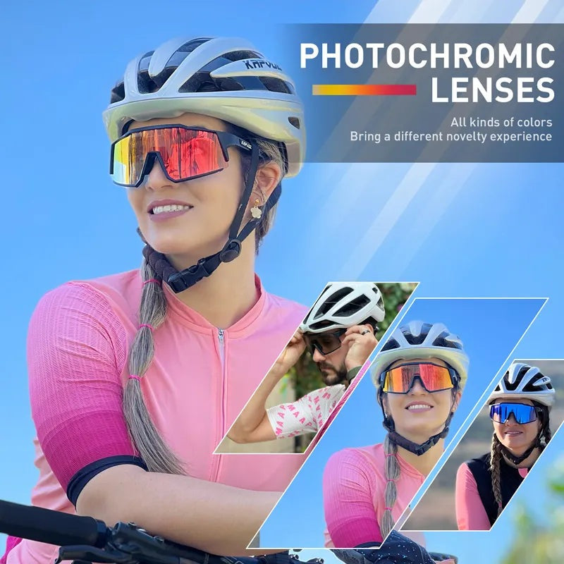 KAPVOE Red Photochromic Cycling Glasses Men MTB Cycling Sunglasses Women Road Bicycle Glasses UV400 Outdoor Bicycle Sunglasses WAYBIKER