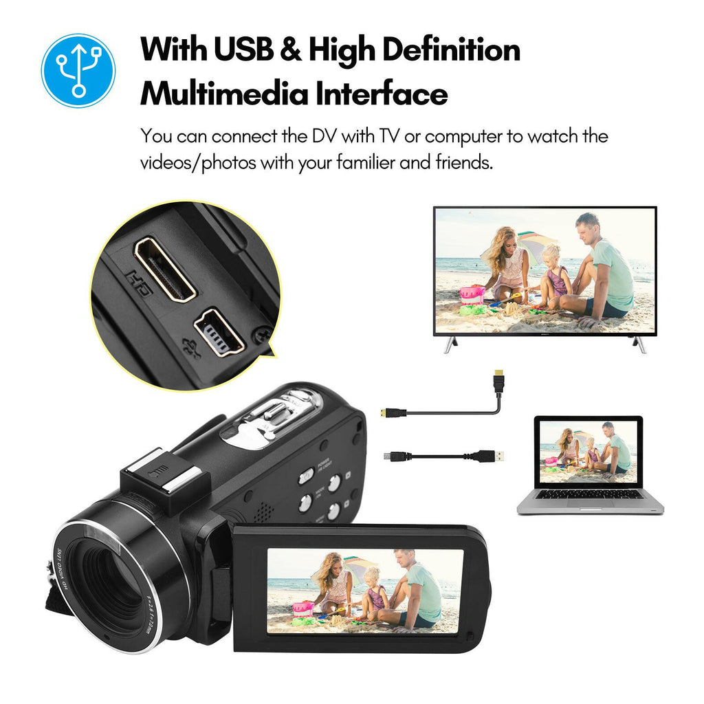 4K Digital Video Camera WiFi Camcorder DV Recorder 56MP 18X Digital Zoom 3.0 Inch IPS Touchscreen Supports Face Detection IR Night Vision Anti-shake with 2pcs Batteries + Remote Control + Carry Bag + External Microphone + 0.39X Wide Angle Lens
