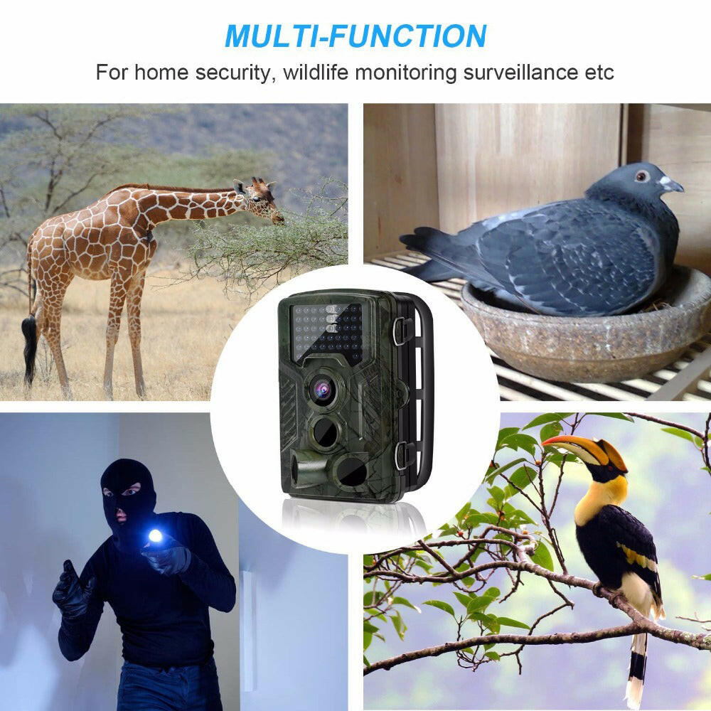 HT001 Outdoor Hunt-ing Trial Camera with Remote Control Scouting Video Camera Adopted Sensitive PIR Infrared Sensor VGA AA Batter-y Operated USB Cable IP54 Water Resistance for Sport Cycling