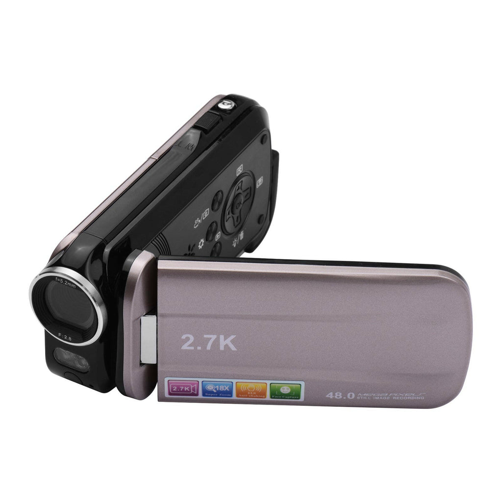 2.7K Ultra HD Mini Digital Video Camera DV Camcorder 48MP 3 Inch Rotatable LCD Touchscreen 18X Zoom Built-in LED Fill-in Light with Rechargeable Lithium Battery for Kids Teenagers Beginners