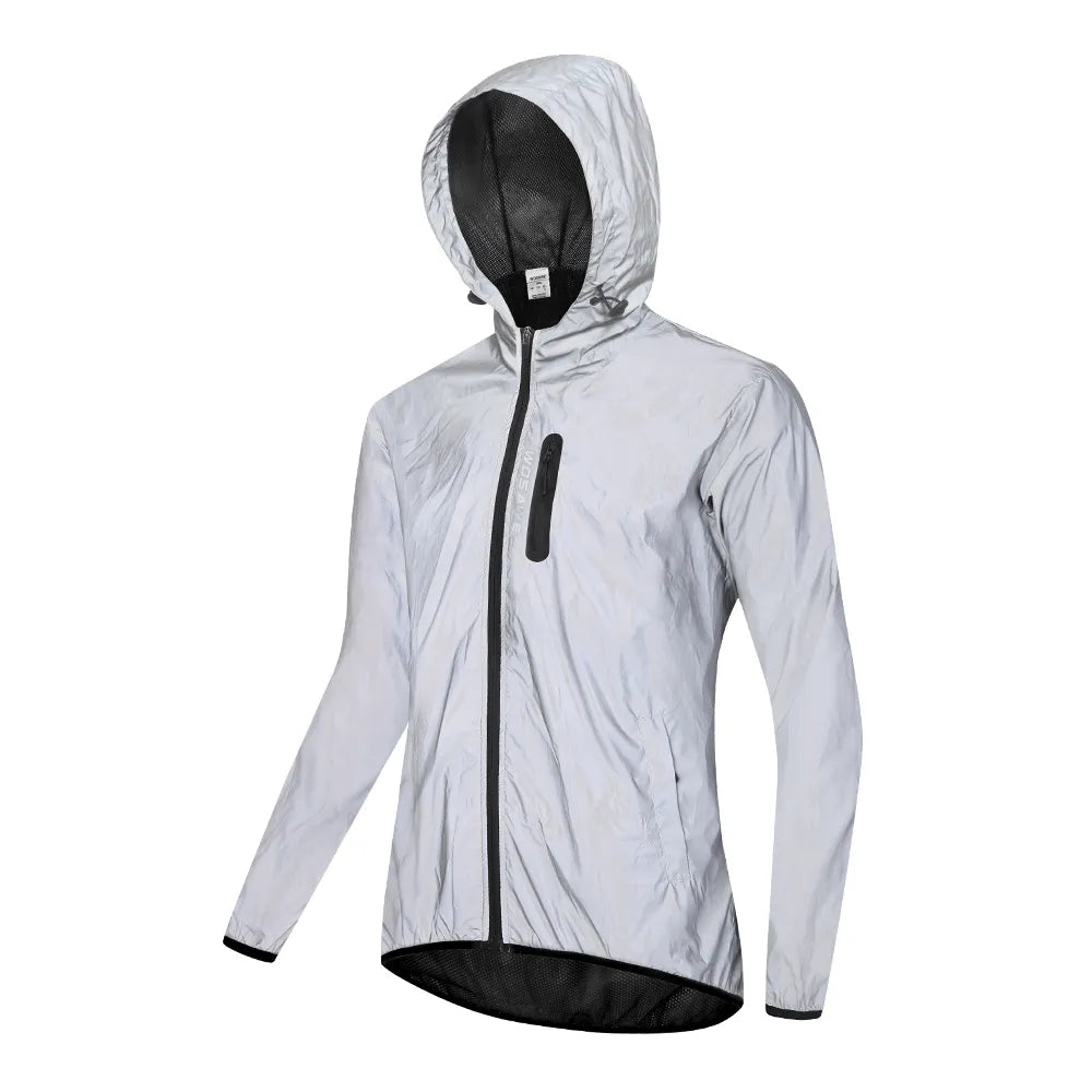 WOSAWE Reflective Jacket with Hoodie and Waterproof Windbreaker for Men Women Cycling Hiking Running Hip Hop Safety Jacket-WAYBIKER