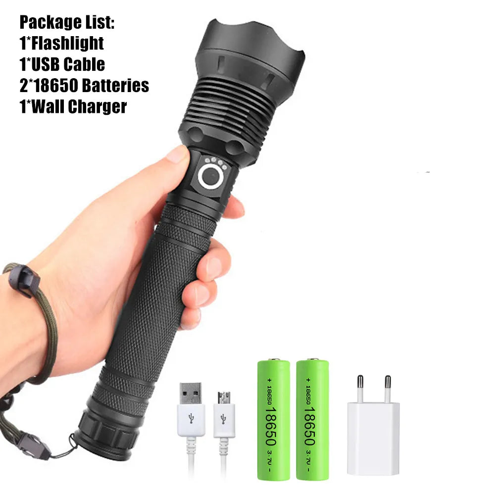 USB Powerful xhp70.2 Flashlight Torch Super Bright Rechargeable Zoom LED Tactical Torch xhp70 18650 or 26650 Battery Camp Lamp-WAYBIKER