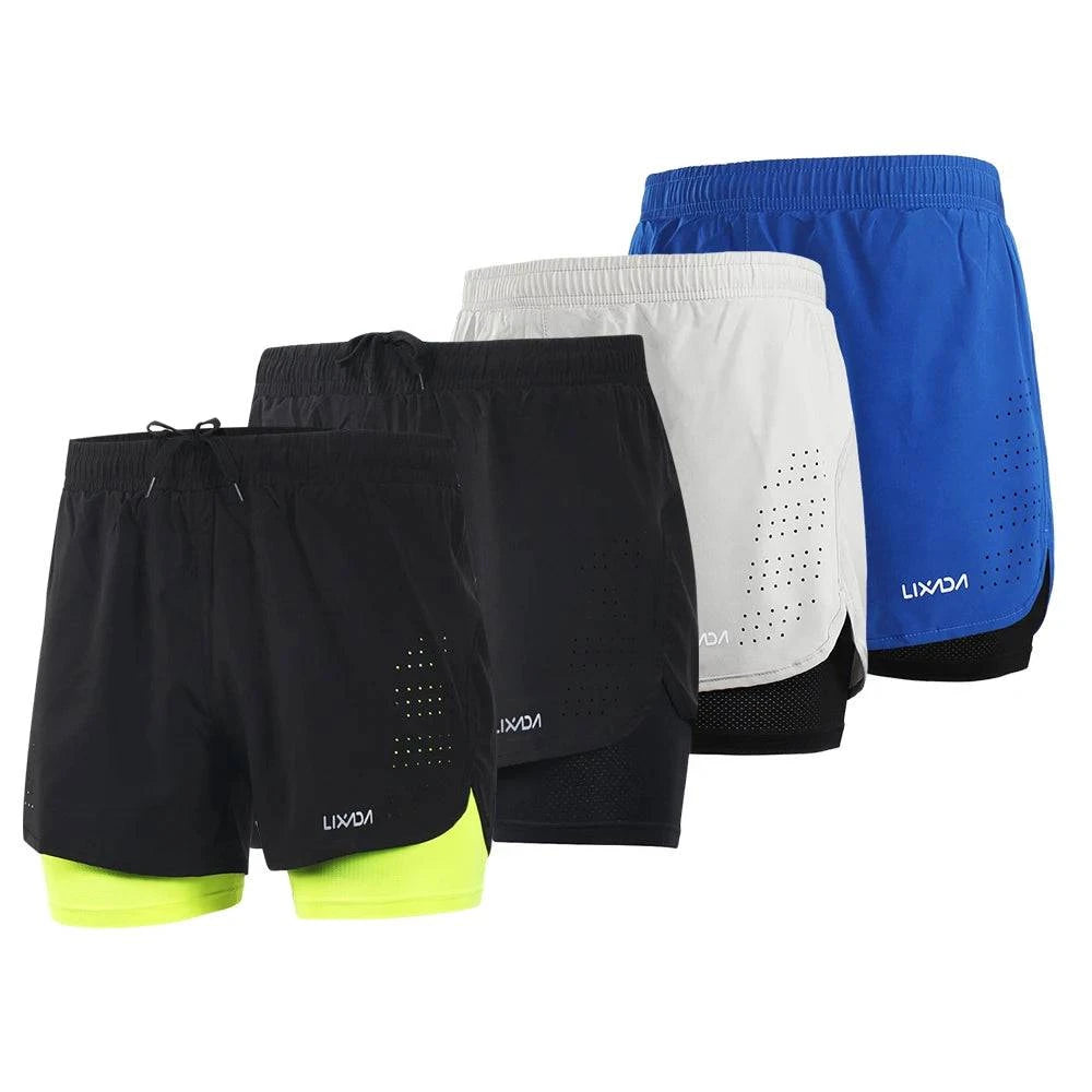 LIXADA Men 2-in-1 Running Shorts Quick Drying Breathable Gym Sports Shorts Training Exercise Jogging Cycling Shorts Longer Liner