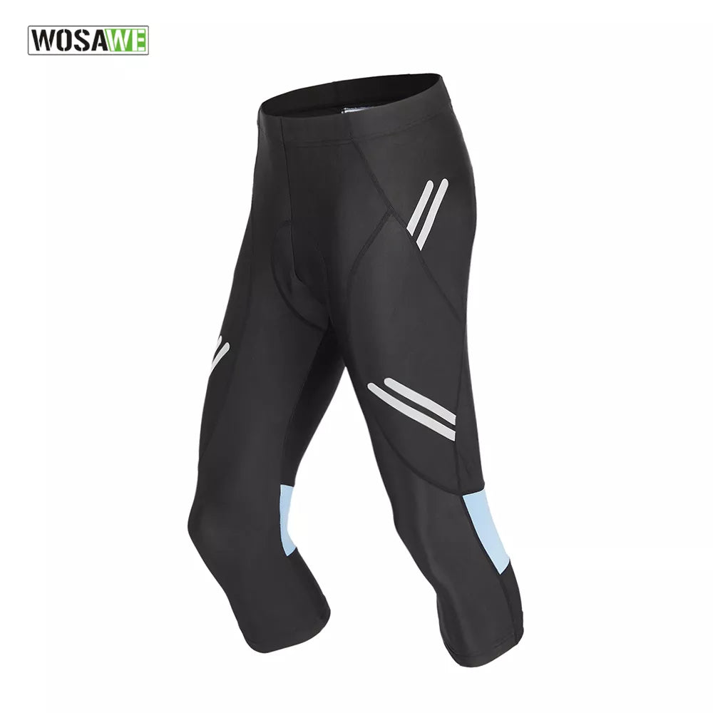 WOSAWE Men Cycling Pant 3/4 Elastic Gel Pad Shockproof Calf-Length Bicycle Pants MTB Bike Trousers Riding Cycling Tights-WAYBIKER