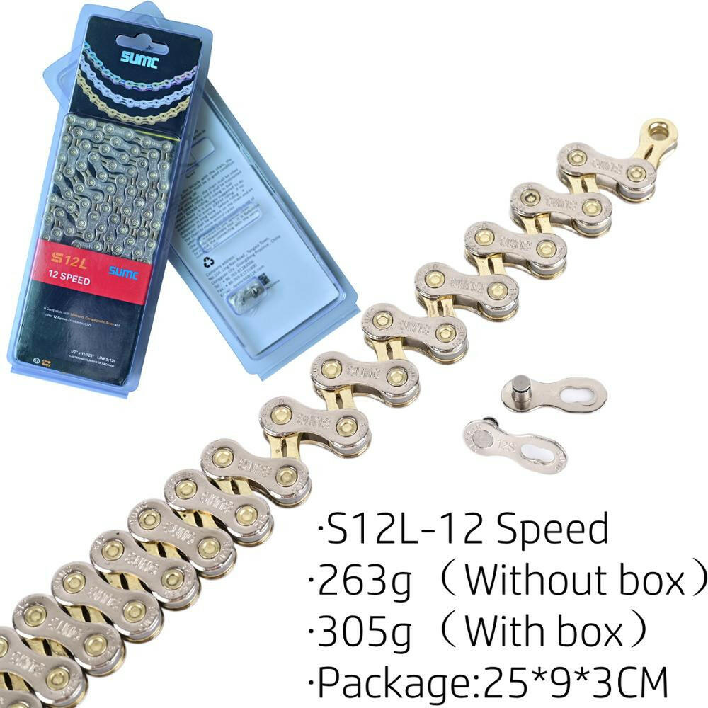 Bicycle Shifting Chain SUMC Mountain Road 8 9 10 11 12 Speed Hollow Ultra Light Gold Chain 251g with Missinglink M8000 M6000-WAYBIKER