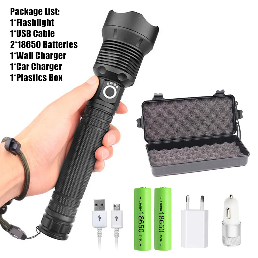 USB Powerful xhp70.2 Flashlight Torch Super Bright Rechargeable Zoom LED Tactical Torch xhp70 18650 or 26650 Battery Camp Lamp-WAYBIKER