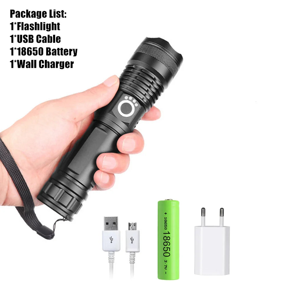 USB Powerful xhp70.2 Flashlight Torch Super Bright Rechargeable Zoom LED Tactical Torch xhp70 18650 or 26650 Battery Camp Lamp-WAYBIKER