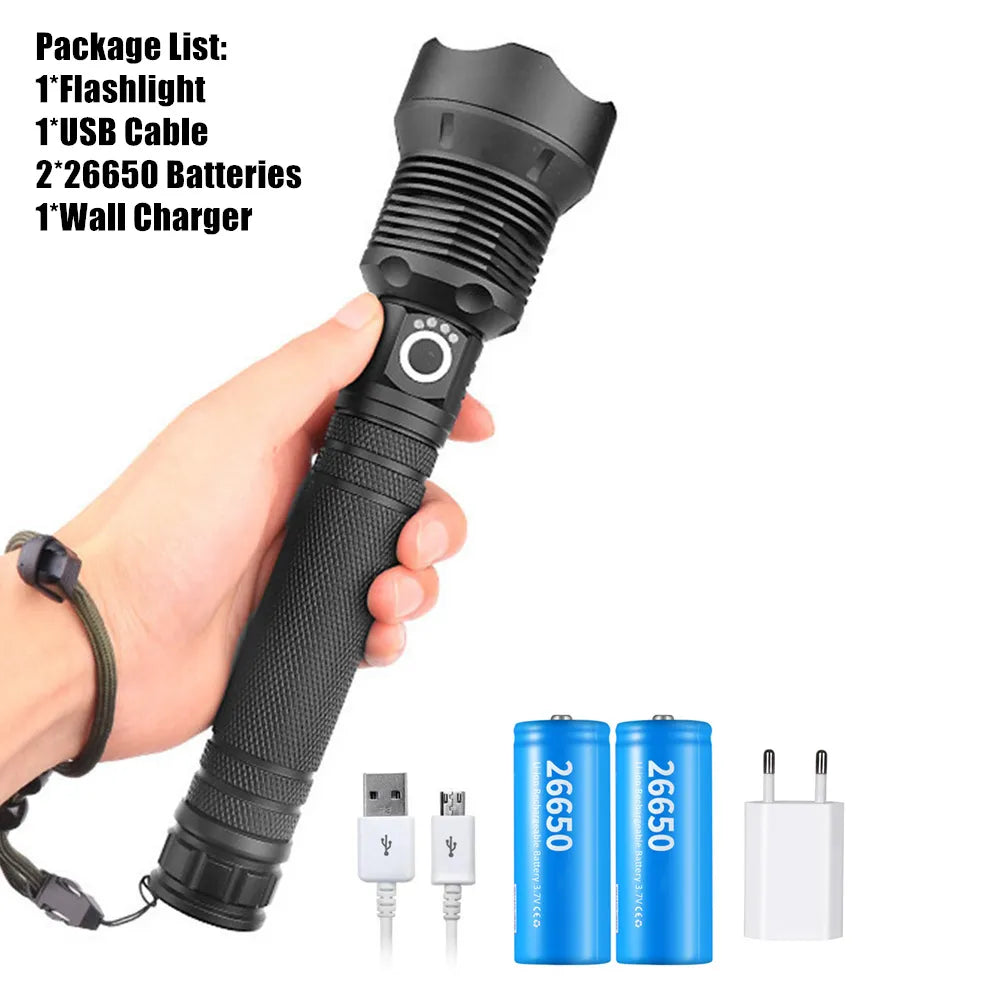 USB Powerful xhp70.2 Flashlight Torch Super Bright Rechargeable Zoom LED Tactical Torch xhp70 18650 or 26650 Battery Camp Lamp-WAYBIKER