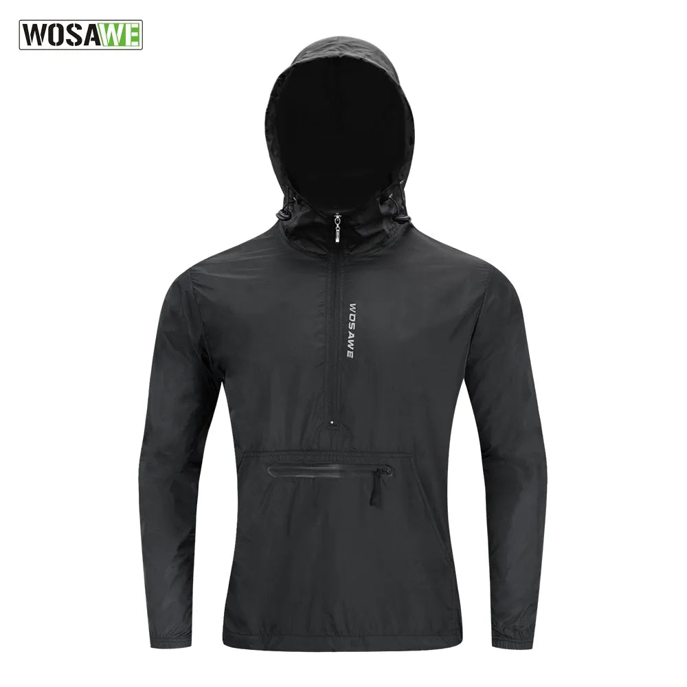 WOSAWE Windproof Cycling Jacket with Hooded Men's Windbreaker Reflective Bike Bicycle MTB Riding Sports Coat Long Jersey-WAYBIKER