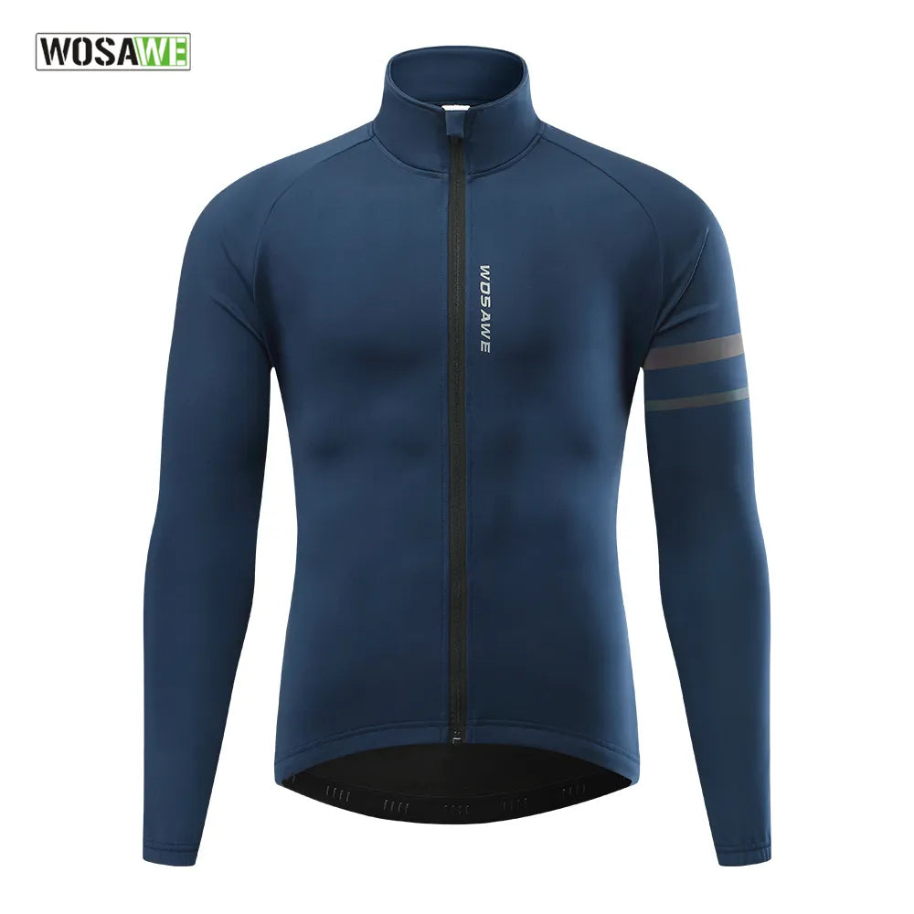 WOSAWE Men'sThermal Winter Cycling Jacket Fleece Lining Long Sleeve Jersey Windproof Running Riding Ciclismo Cycling Clothing-WAYBIKER