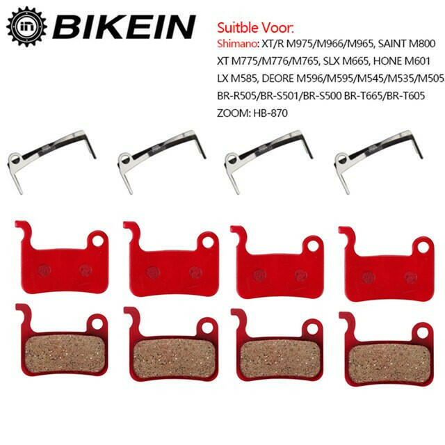 BIKEIN 4 Pairs Resin/ceramic/Full metal MTB Disc Brake Pads For Shimano Deore M595 M596 SLX M665 XT M775/776 XT/R M975 M966M965-WAYBIKER