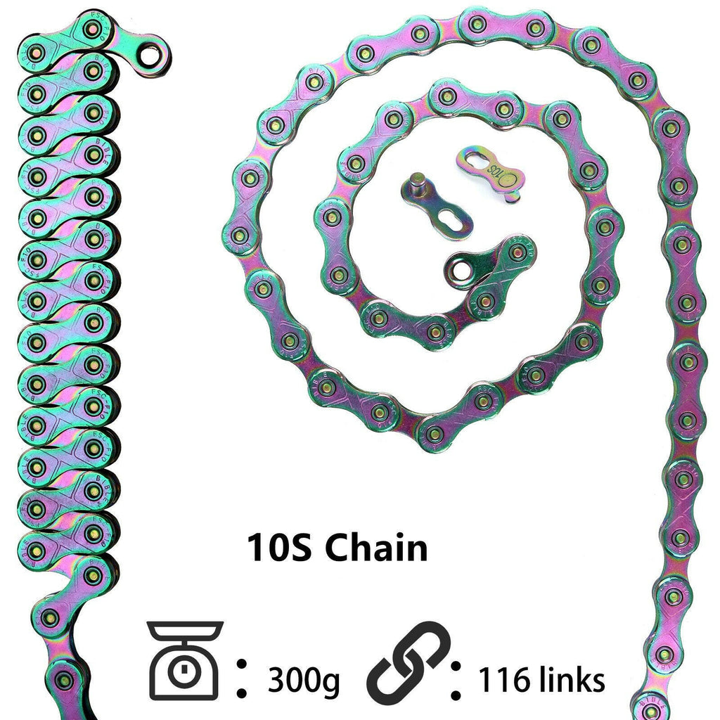 ZHIQIU 8S/9S/10S/11Speed Bicycle Chain Rainbow Color 116 Links Ultralight Bike Chain with Magic Buckle for MTB/BMX/Road Bike