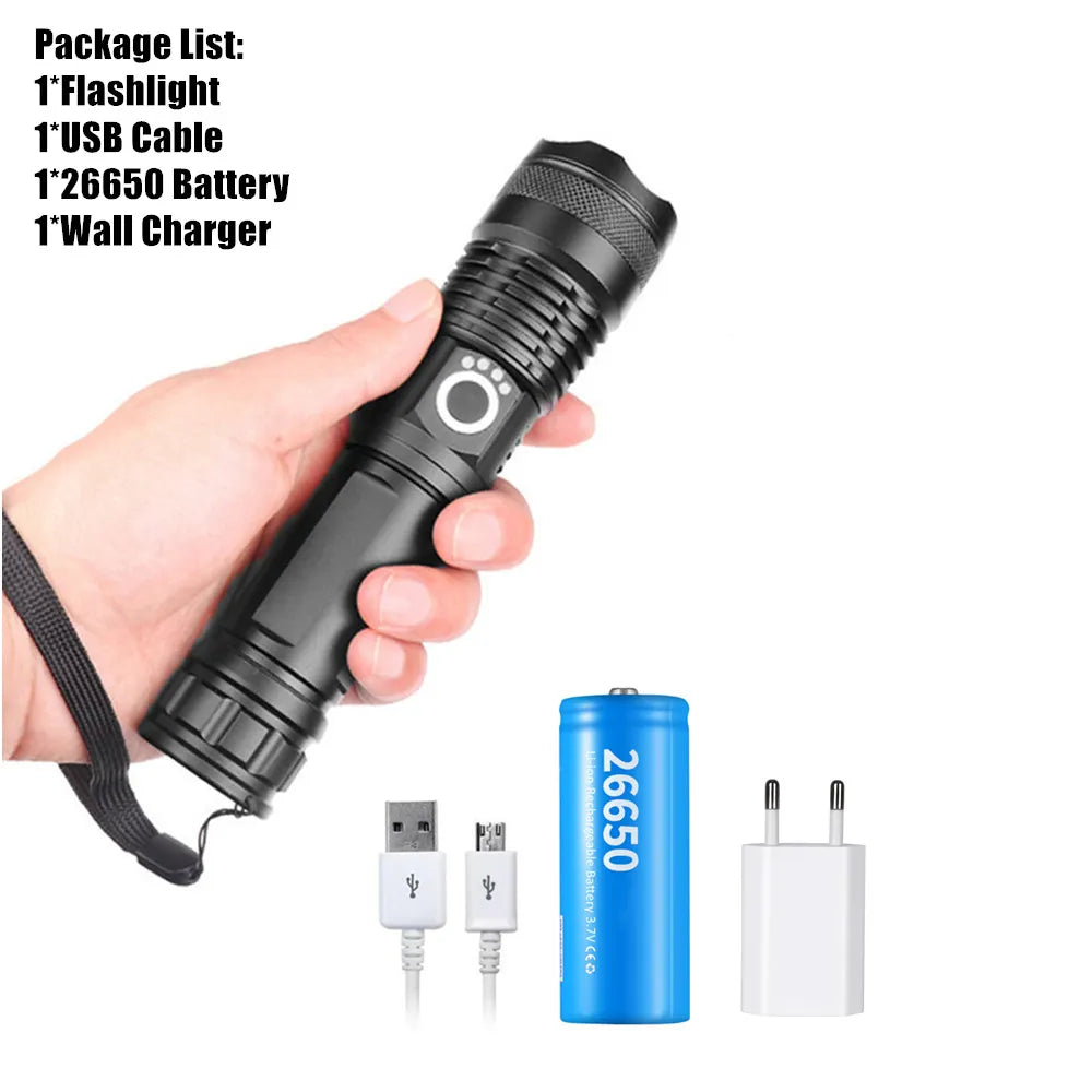 USB Powerful xhp70.2 Flashlight Torch Super Bright Rechargeable Zoom LED Tactical Torch xhp70 18650 or 26650 Battery Camp Lamp-WAYBIKER