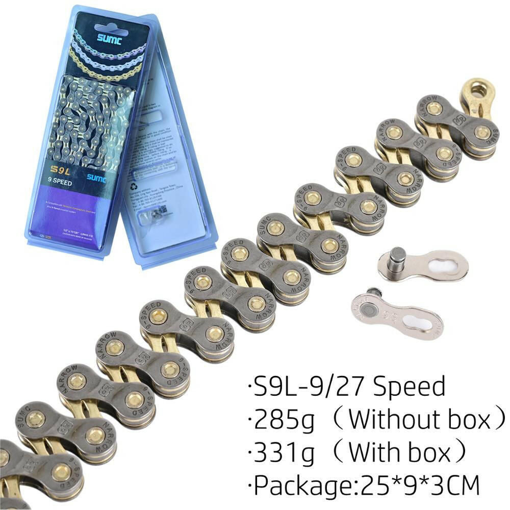 Bicycle Shifting Chain SUMC Mountain Road 8 9 10 11 12 Speed Hollow Ultra Light Gold Chain 251g with Missinglink M8000 M6000-WAYBIKER