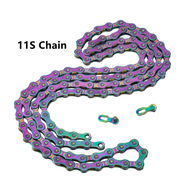 ZHIQIU 8S/9S/10S/11Speed Bicycle Chain Rainbow Color 116 Links Ultralight Bike Chain with Magic Buckle for MTB/BMX/Road Bike