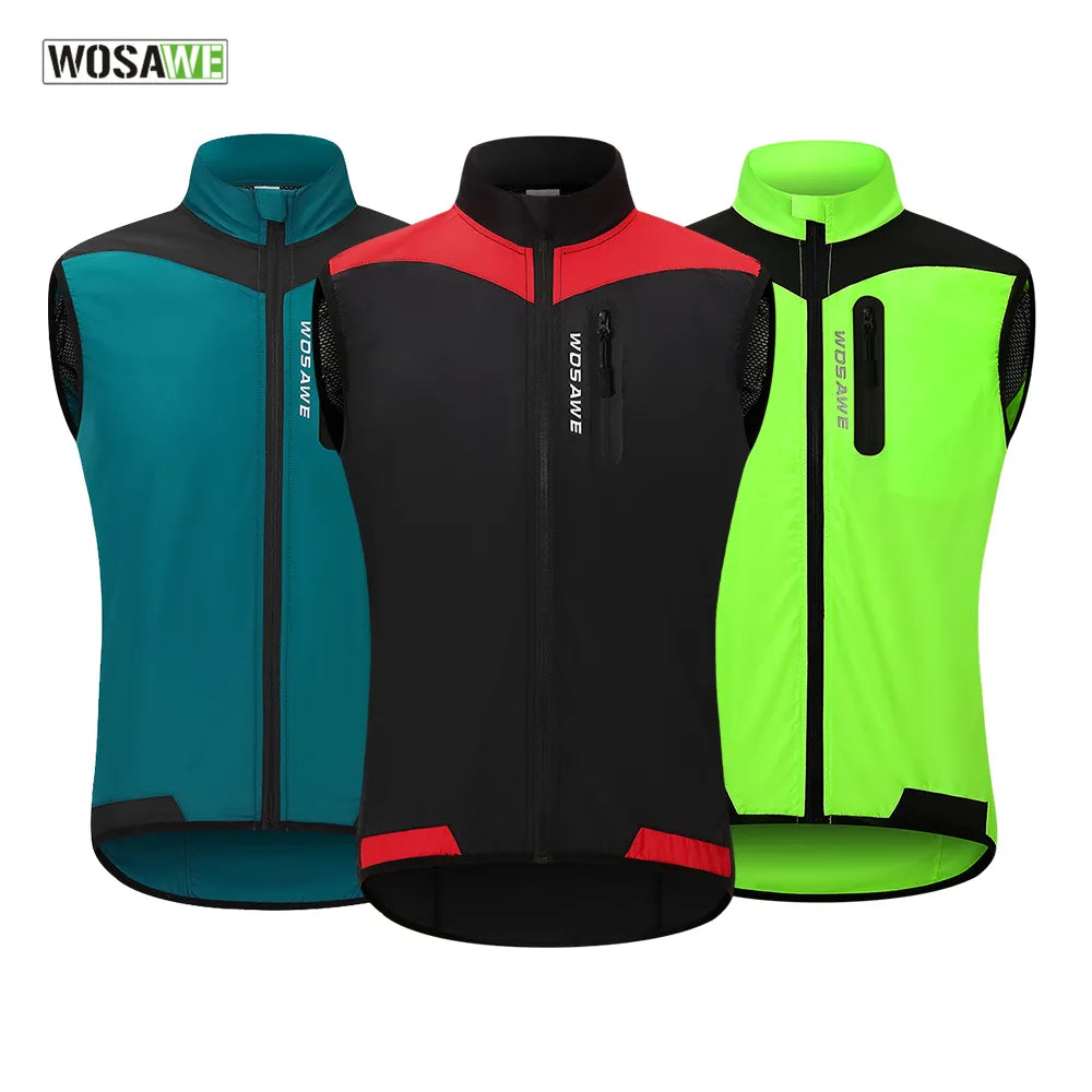 WOSAWE Windproof Cycling Vest Breathable Running Vest MTB Bike Bicycle Reflective Clothing Men Women Sleeveless Cycling Jacket