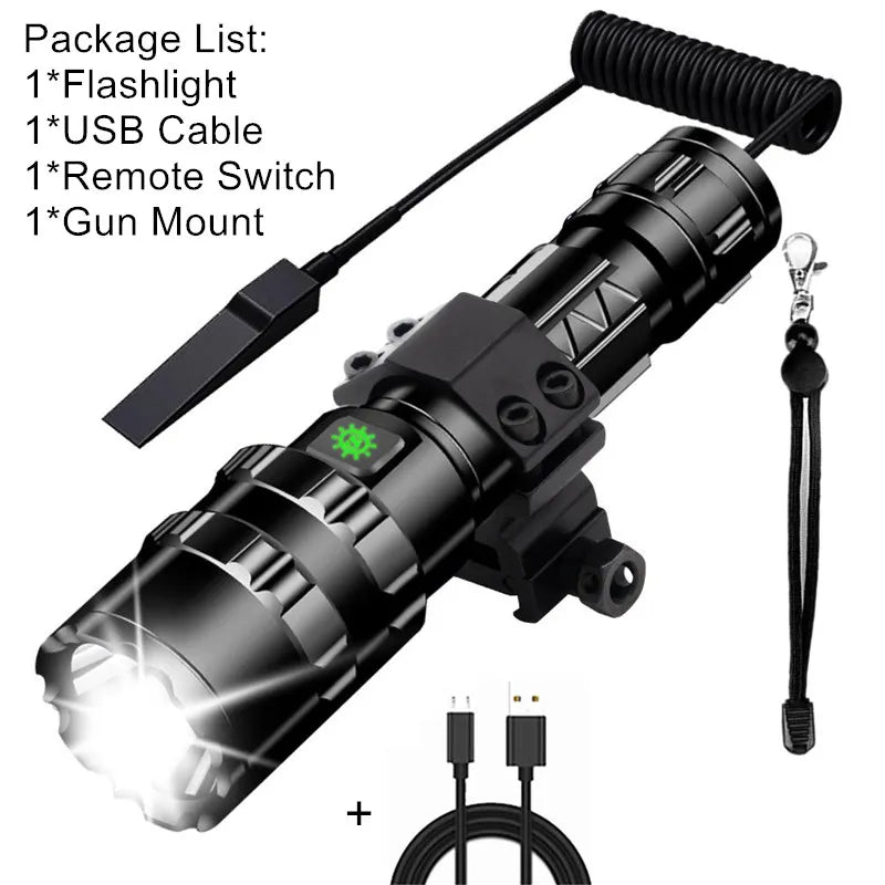 High Lum Professional LED Flashlight for Hunting Tactical Night Scout Lights Set L2 Fish Light USB Rechargeable Waterproof Torch