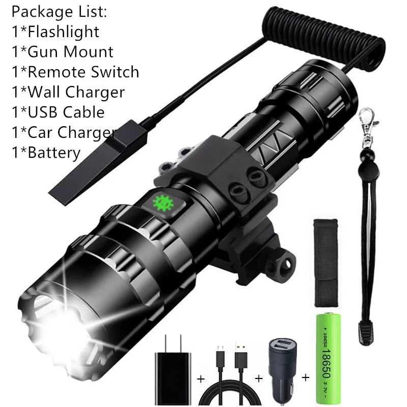 High Lum Professional LED Flashlight for Hunting Tactical Night Scout Lights Set L2 Fish Light USB Rechargeable Waterproof Torch-WAYBIKER