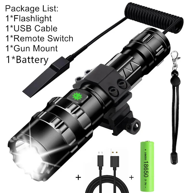 High Lum Professional LED Flashlight for Hunting Tactical Night Scout Lights Set L2 Fish Light USB Rechargeable Waterproof Torch-WAYBIKER