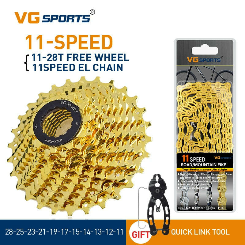 VG Sports 8 9 10 11 Speed Velocidade Bicycle Freewheel Road Bike Sprocket Cassette 9v 10v 11v+EL Bike Chain+Quick Link Tool Set