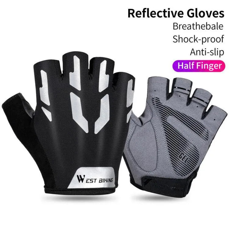 WEST BIKING Shockproof Reflective Cycling Gloves Half Finger Sport Gloves Men Women Summer Gym Fitness MTB Road Bicycle Gloves-WAYBIKER