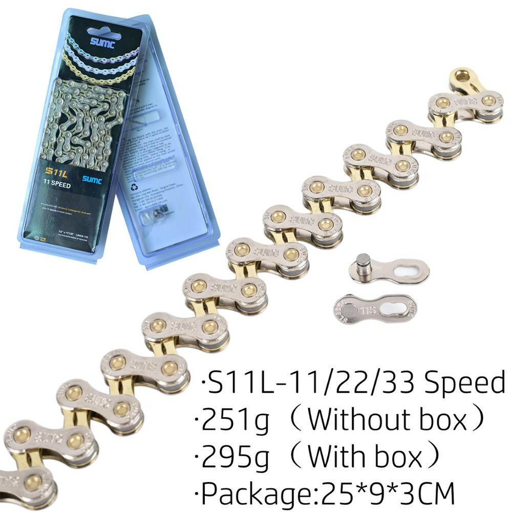 Bicycle Shifting Chain SUMC Mountain Road 8 9 10 11 12 Speed Hollow Ultra Light Gold Chain 251g with Missinglink M8000 M6000-WAYBIKER