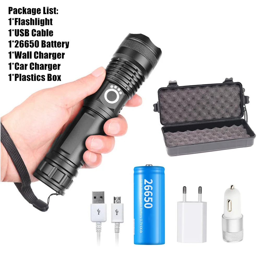 USB Powerful xhp70.2 Flashlight Torch Super Bright Rechargeable Zoom LED Tactical Torch xhp70 18650 or 26650 Battery Camp Lamp-WAYBIKER