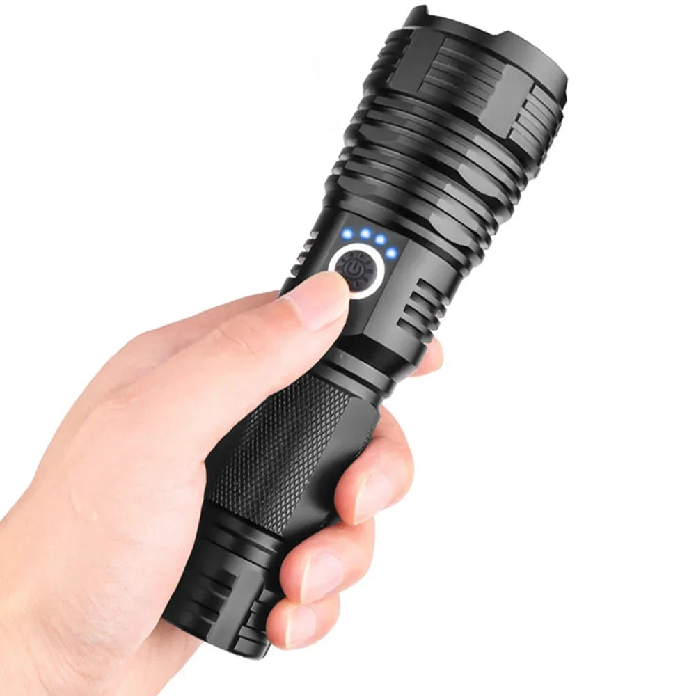 Ultra Powerful LED Flashlight USB Rechargeable Zoomable Torch XHP50 XHP70 XHP70.2 Hand Lamp 26650 18650 Battery Flash Light-WAYBIKER