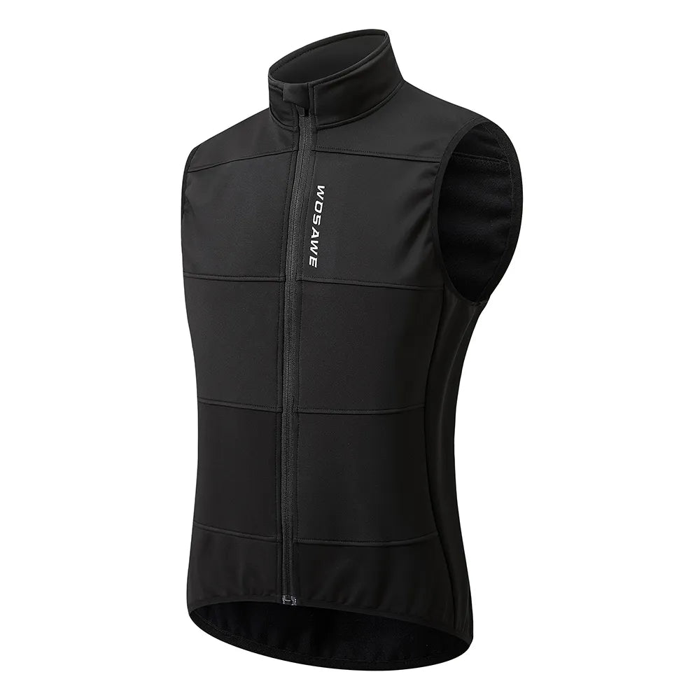 WOSAWE WINTER Gilet Thermal Fleece Men Cycling Jacket Sleeveless Cycling Bike Clothing Black Vest Winter Coat No Pockets