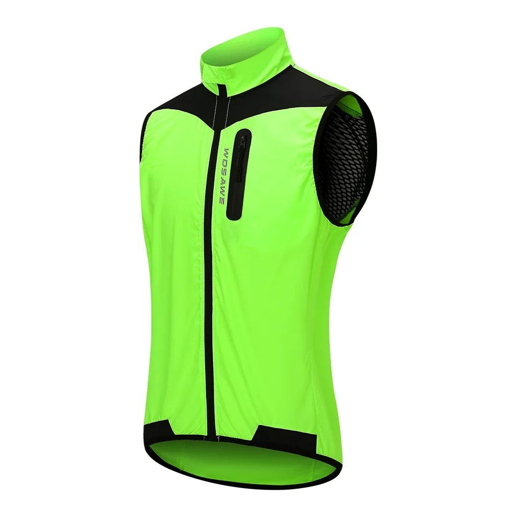 WOSAWE Windproof Cycling Vest Breathable Running Vest MTB Bike Bicycle Reflective Clothing Men Women Sleeveless Cycling Jacket