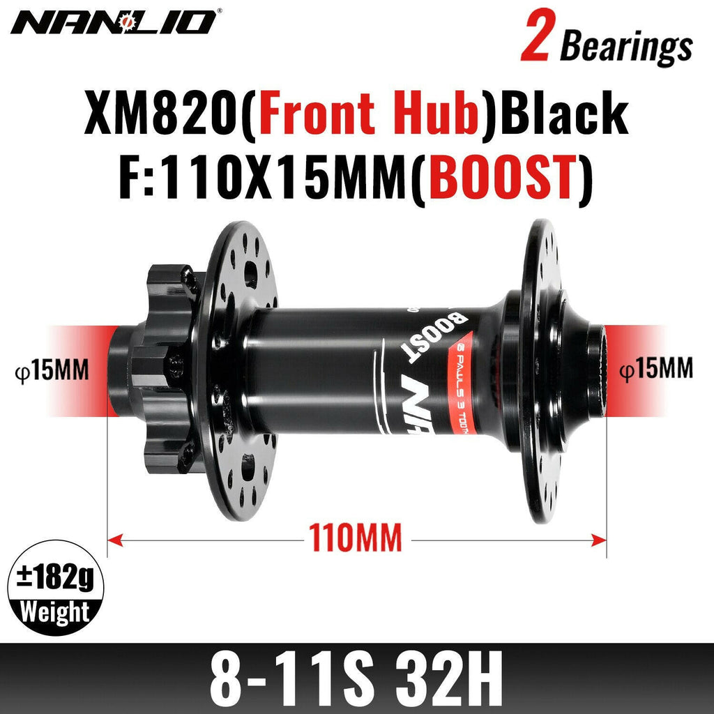 Bicycle Hub Nanlio XM820 Boost Front MTB 15x110mm TA THRU 100x15 100x9MM 28H 32 Holes 6 Bolts Disc 2 Sealed Bearing E-Bike Parts-WAYBIKER