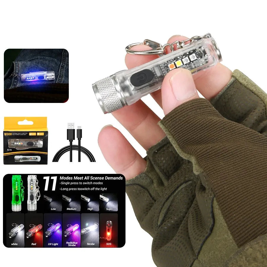 Mini Keychain Flashlight LED Rechargeable Torch Portable Magnetic USB Charging Flashlight High Power Camping Long Range Lantern-WAYBIKER