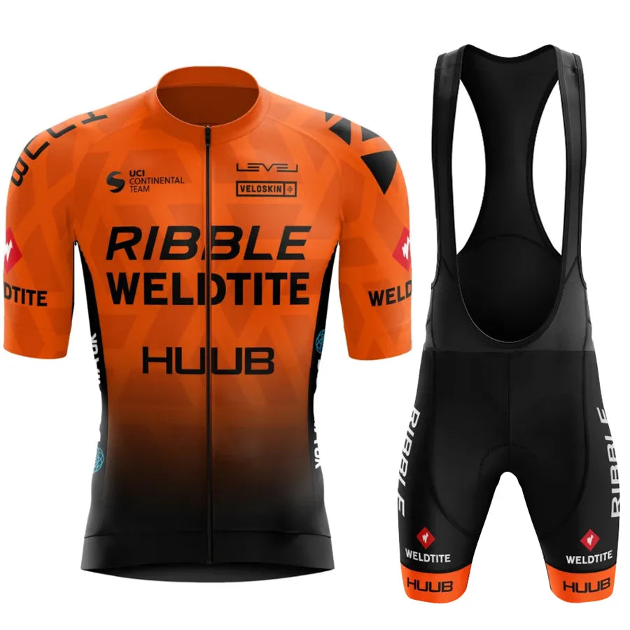 HUUB Team Cycling Jersey+Bib shorts Set 2023 Mens Mountain Bicycle Clothing Short Sleeve Suit Sports MTB Bike Training Uniform