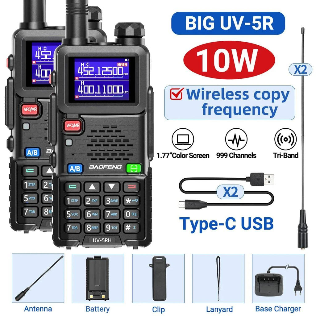 2PCS Baofeng UV-5RH Pro Max 15W Air Band Walkie Talkie Wirless Copy Frequency 999CH Type-C NOAA Long Range UV-5R K5 Ham Radio-WAYBIKER