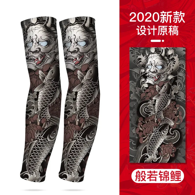 Summer Cycling Breathable and Cool Tattoos Sleeves Ice Silk Sports Sun-proof Men Personalized Women Fishing Elastic Arm Cover-WAYBIKER