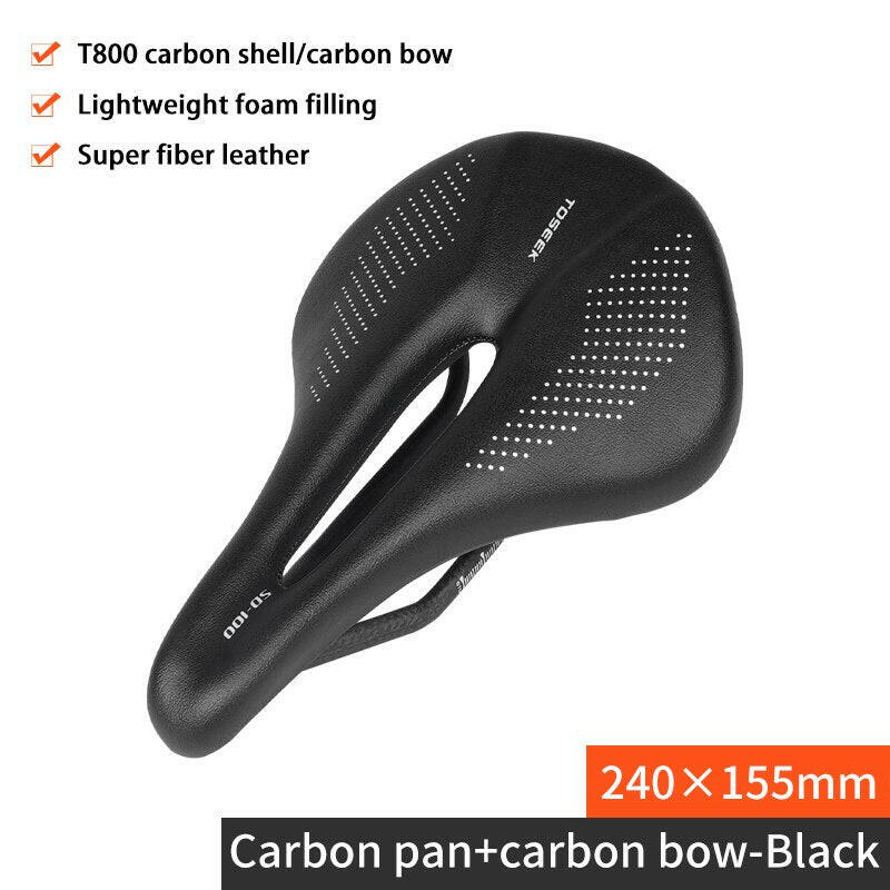 TOSEEK Full Carbon Saddle MTB/Road 143/155MM Bike Saddle Super Light Leather Carbon Cushions 135g Carbon Rails Bicycle Seat