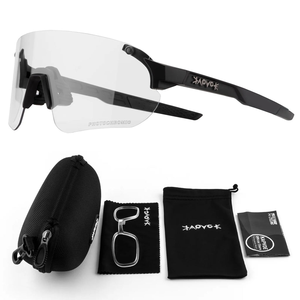 Kapvoe Photochromic Cycling Glasses Bike Eyewear Men Women Cycling Goggles UV400 1 Lens MTB Road Bike Sports Glasses