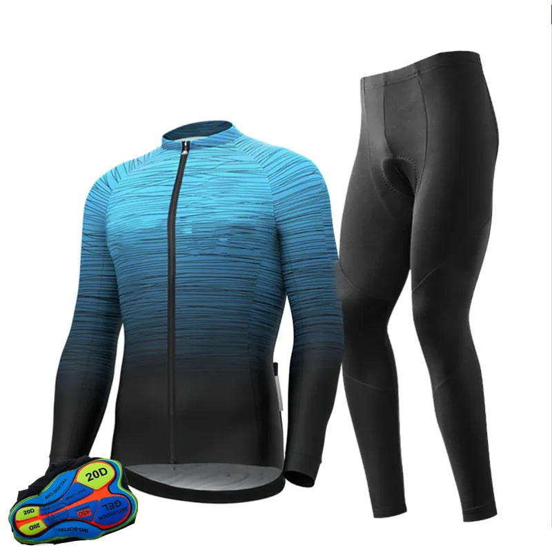 New Winter Thermal Fleece Set Cycling Clothes Men's Jersey Suit Sport Riding Bike MTB Clothing Bib Pants Warm Sets-WAYBIKER