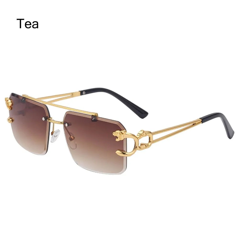 Retro Cheetah Decoration Rimless Sunglasses for Women Men Metal Steampunk Sun Glasses Frameless Fashion Shades UV400 Eyewear-WAYBIKER