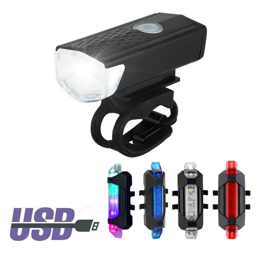 Bicycle Light Waterproof Black Front Red Rear Tail Light LED USB Style Rechargeable or Battery Style Bike Cycling Portable Light