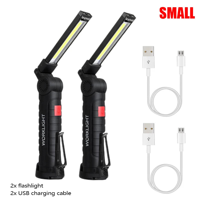 New Portable COB LED Flashlight USB Rechargeable Work Light Magnetic Lanterna Hanging Lamp with Built-in Battery Camping Torch-WAYBIKER