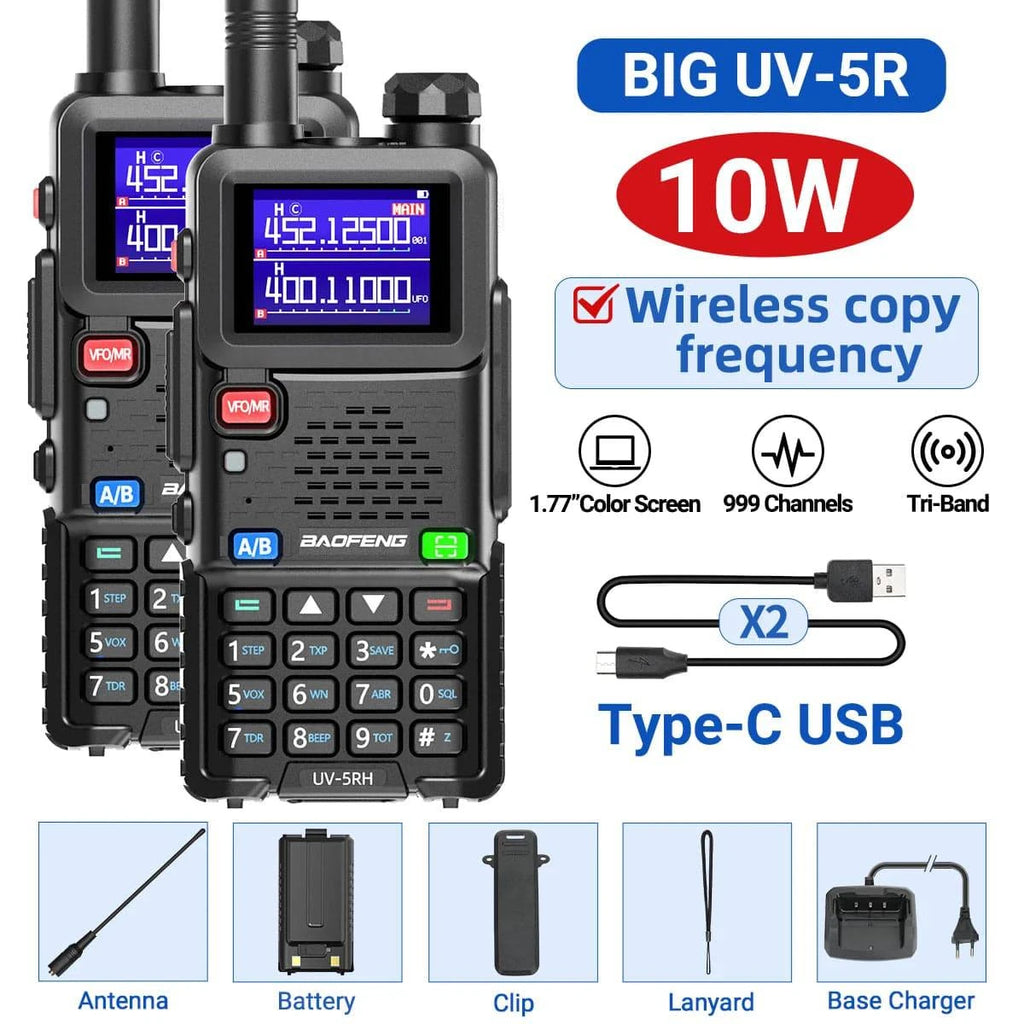 2PCS Baofeng UV-5RH Pro Max 15W Air Band Walkie Talkie Wirless Copy Frequency 999CH Type-C NOAA Long Range UV-5R K5 Ham Radio-WAYBIKER