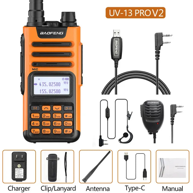 BaoFeng UV-13 PRO V2 Dual Band 999 Channels Walkie Talkie Type-C 16KM Long Range S22 UV-5R Transceiver Ham CB Two Way Radio-WAYBIKER