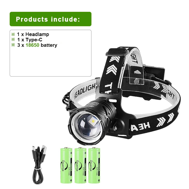 High Powerful Rechargeable Headlamp 2000M Laser LED Head flashlight Super Bright Headlight 18650 Fish Camping Head Lantern Torch-WAYBIKER