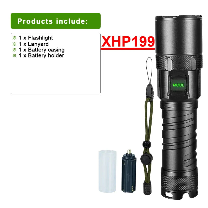 Super XHP199 Most Powerful LED Flashlight Rechargeable LED Torch Light XHP160 XHP90 High Power Flashlight 18650 Tactical Lantern-WAYBIKER