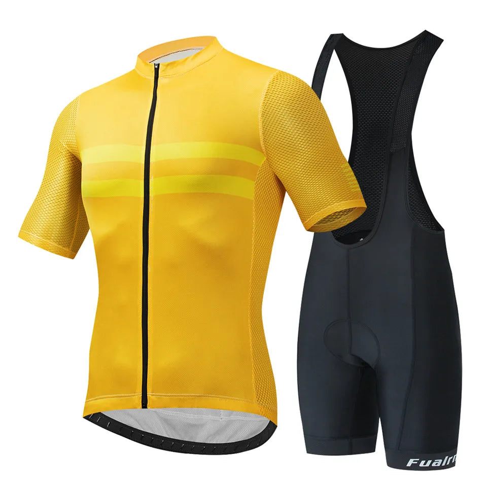 FUALRNY Cycling Jersey Set Summer Short Sleeve Breathable Yellow MTB Bike Cycling Clothing Maillot Ropa Ciclismo Uniform Suit-WAYBIKER