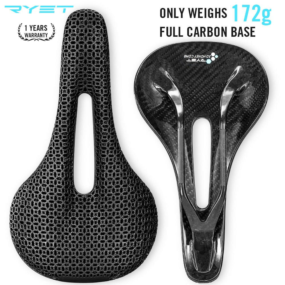 RYET 3D Printed Bike Saddle Ultralight Full Carbon Bicycle Seat Cushion Road MTB Mountain Gravel Seating Cycling Accessories