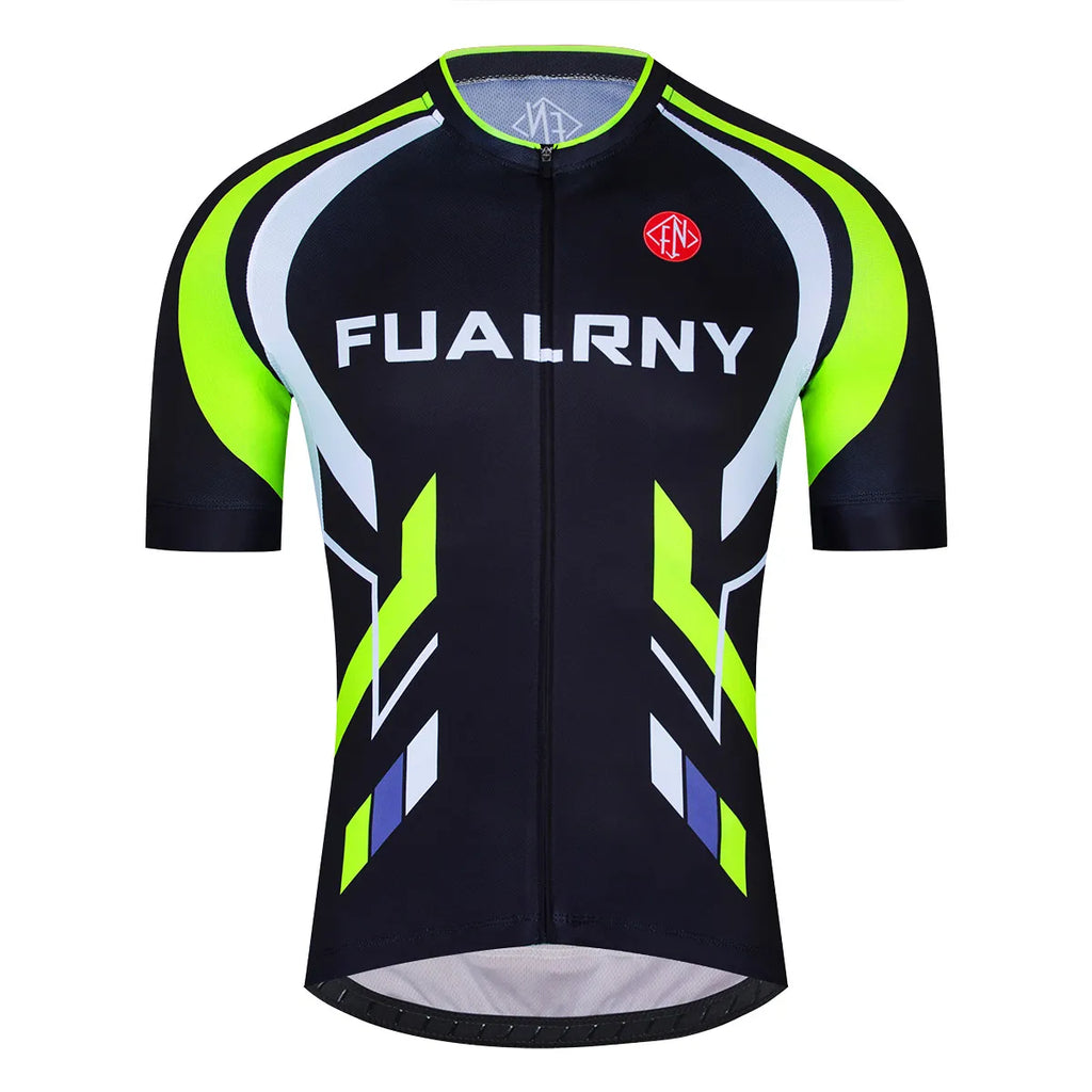 Fualrny Cycling Jersey Men Reflective MTB Road Bike Clothes Bicycle Jersey Mesh Breathable Cycling Clothing Summer Bike Jersey