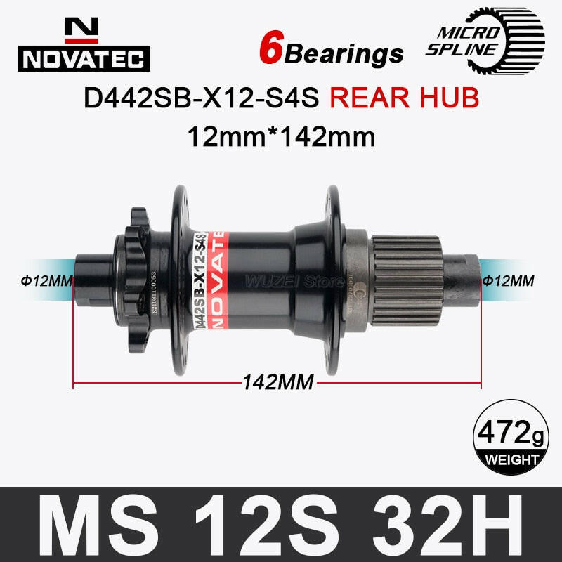 Novatec D442SB-B12 Boost 148mm x 12mm Thru Axle 142x12mm 32-hole 6-bolt Rear XD Micro Spline hub-WAYBIKER