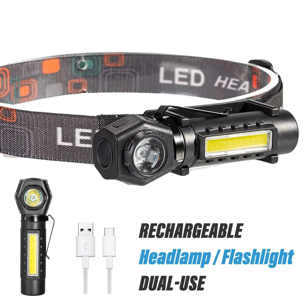 Super Bright LED Headlamp Rechargeable Flashlight with XPE COB Beads and Tail Magnet Dual Purpose Work Light Waterproof-WAYBIKER